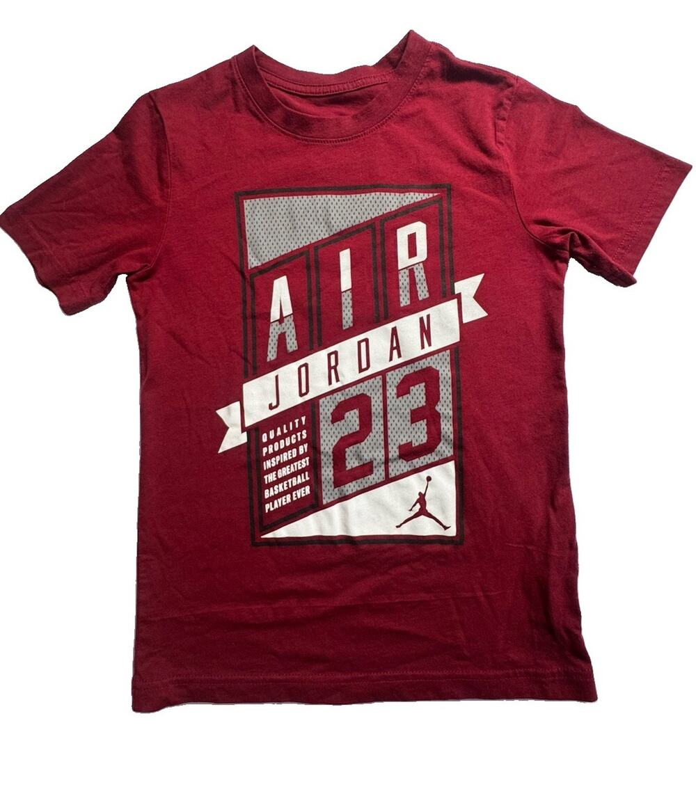 Nike Air Jordan 23 Boys Red Graphic T Shirt Size 10-12 Years Short Sleeve